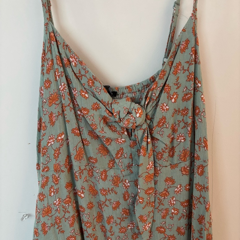 brand new! cotton on sage green & orange floral tie front mini/midi dress🧡 - Picture 2 of 6